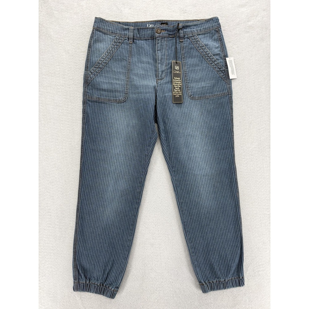 DG2 Diane Gilman Tapered Jeans Womens 16 Blue Striped Denim High Rise Jogger NWT